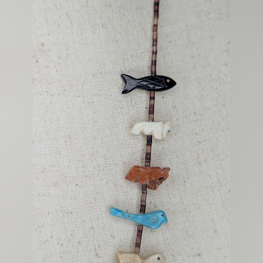 Vintage Sterling Silver & Multi-Stone Fetish Necklace - Turquoise Bear - Picture 10 of 11